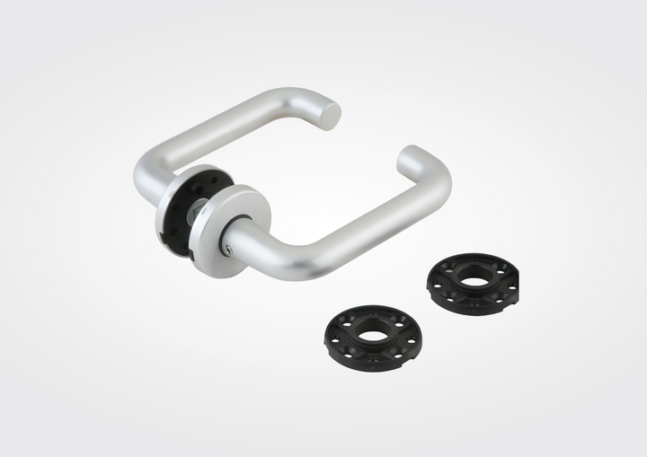 Dormaglas deurkrukset met rozet voor glasdeur in aluminium