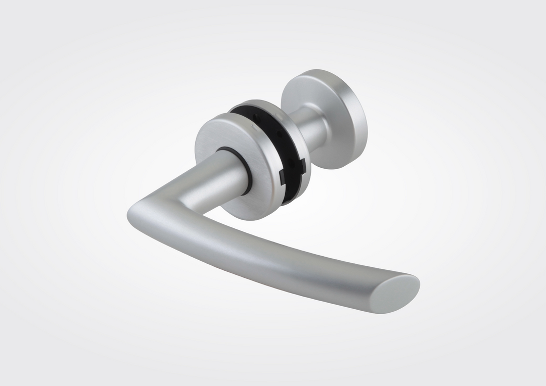 Dormaglas kruk-knop set voor glasdeur in aluminium