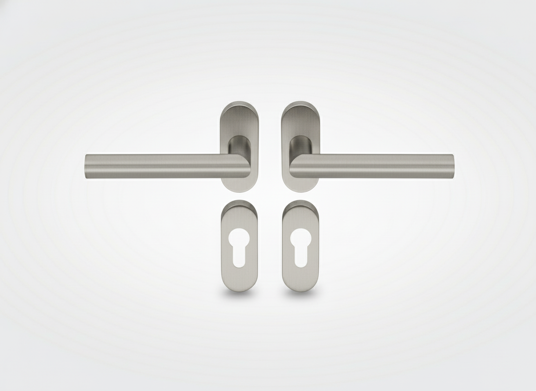 Deurkruk met rozetten - mat RVS zonder schroeven