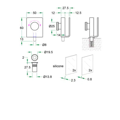Glasdeur Vastzetter RVS incl. Sluitkom | Artitec