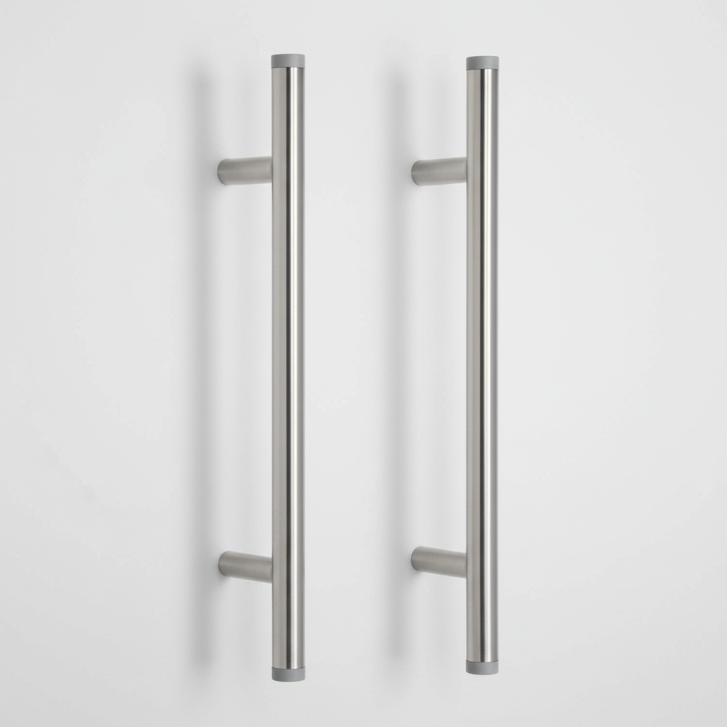 Twee deurgrepen op lichtgrijze achtergrond