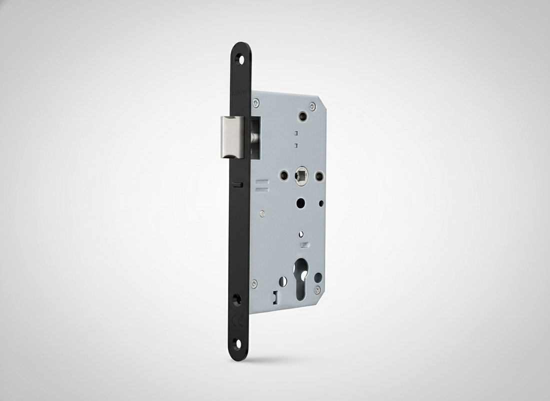 Zwart deurslot met RVS mechanisme