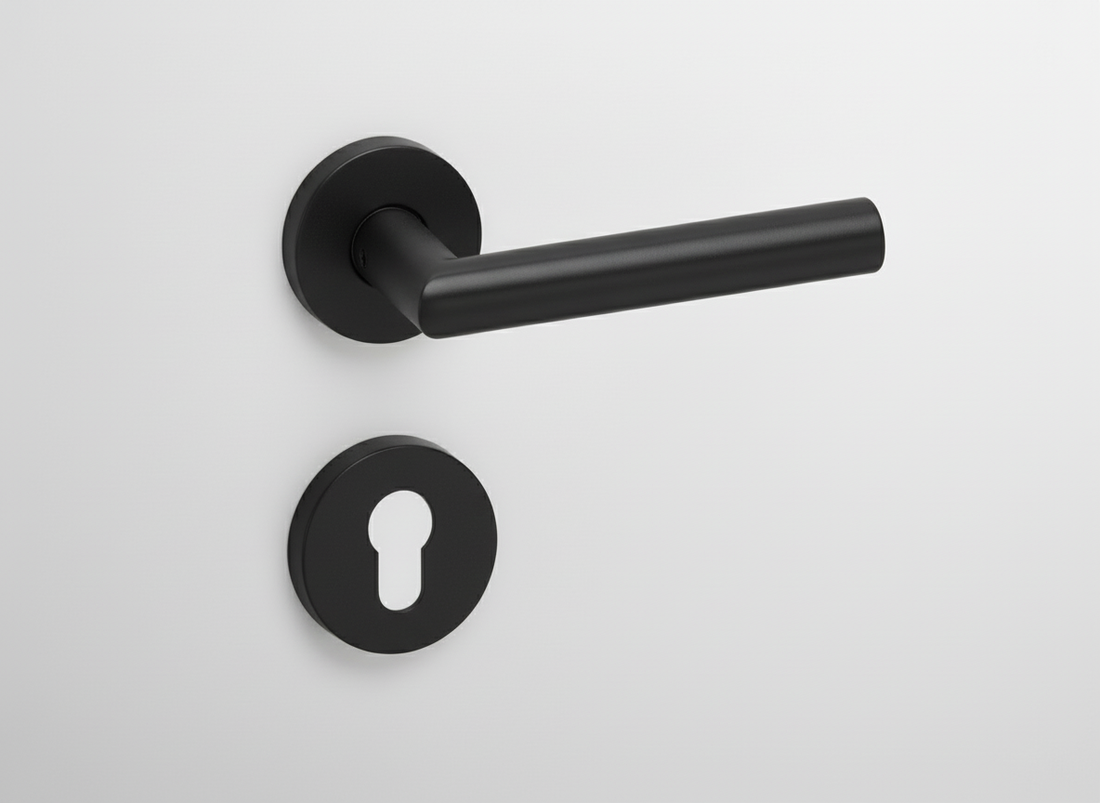 Zwarte structuur deurkruk met cilindergat - aangepast